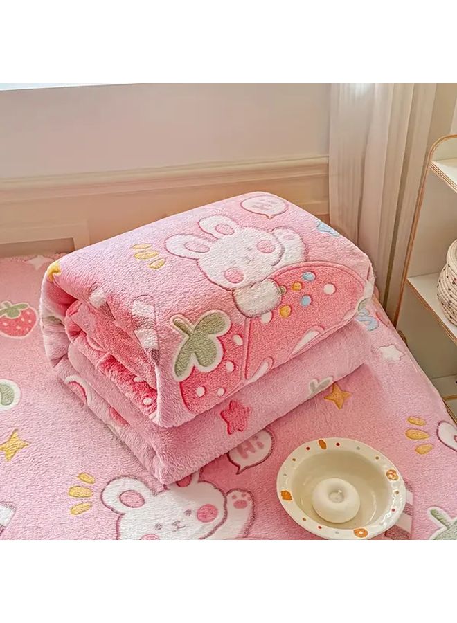 Sweet Rabbit Strawberry Flannel Blanket 70 87x78 74 Inch Soft Breathable All Season Throw For Bed Sofa Office - Image 2